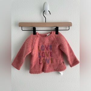 Oeuf kid’s pink Love 100% baby Alpaca sweater 18-24M